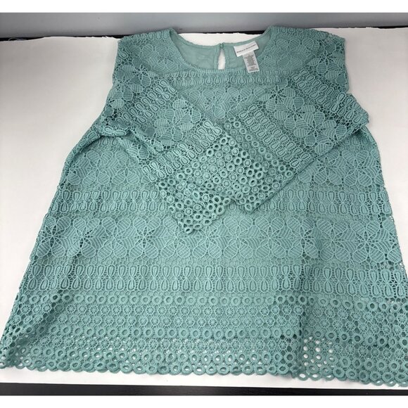 Alfred Dunner Womens Blue Lace Tunic Top Size Large 3/4 Sleeve Elegant Floral Sh - Picture 6 of 8